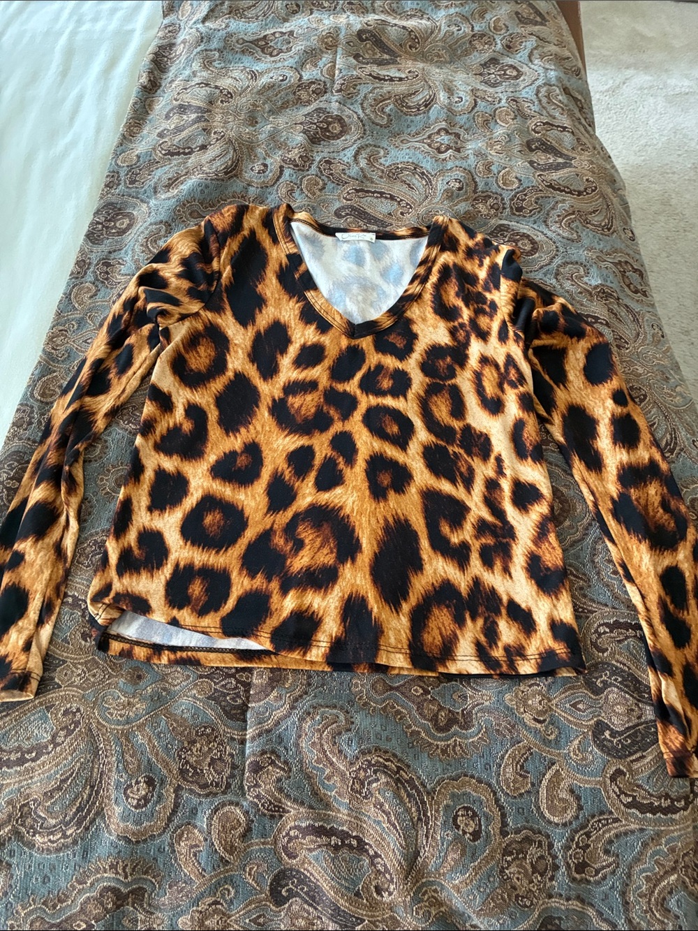 Olivia Rae Leopard Print V-Neck Long Sleeve Top - Brown/Black